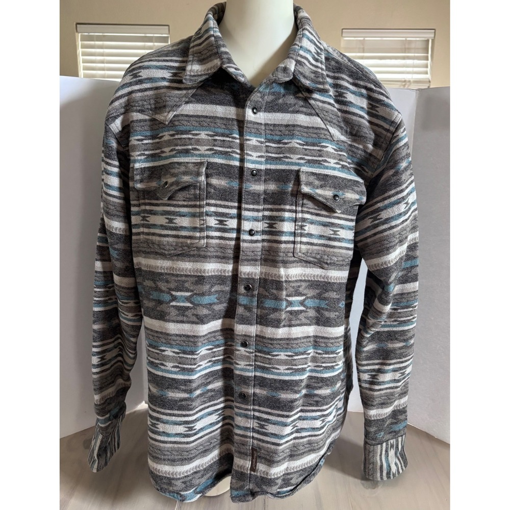 Wrangler Retro Premium Mens XXL Gray Aztec Southwestern Flannel Snap Shirt Rodeo